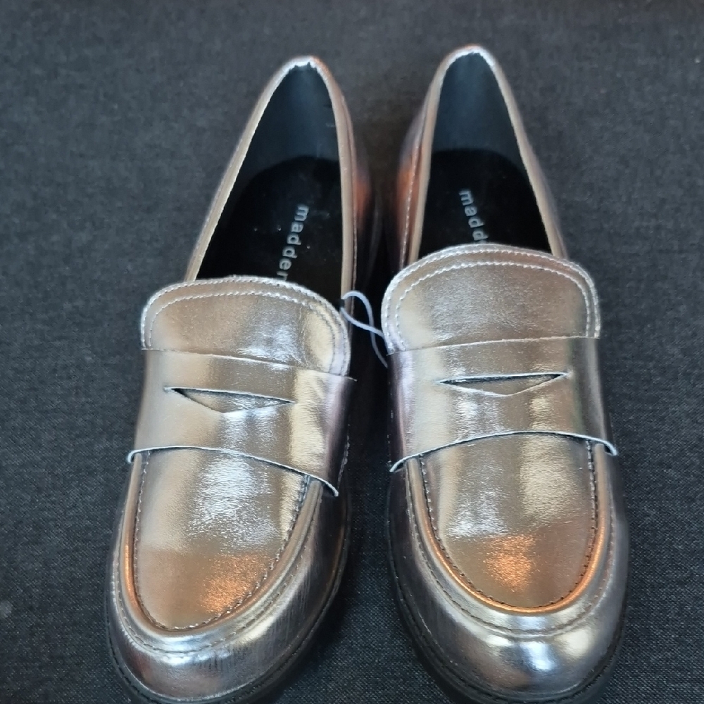 Madden Girl Silver Flats with Classic Loafer Design